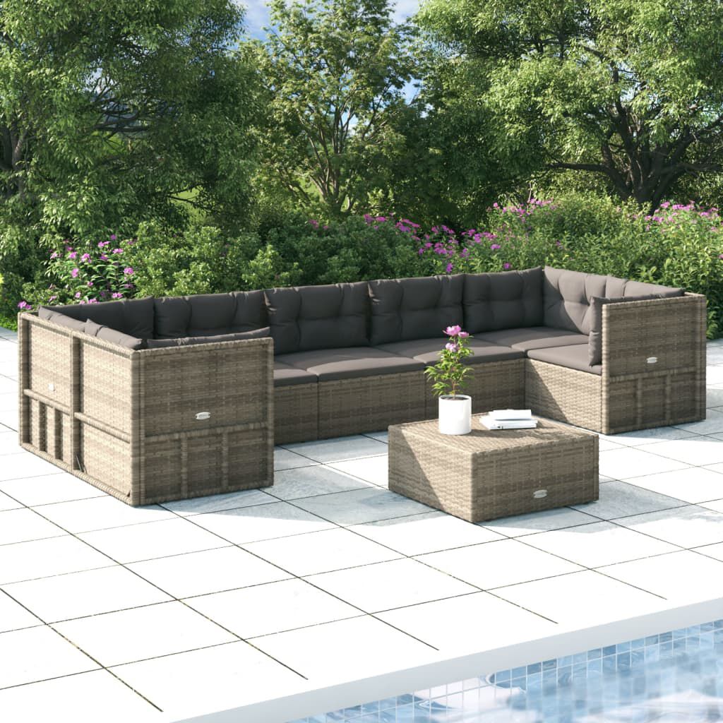 vidaXL 7 Piece Garden Lounge Set with Cushions Grey Poly Rattan
