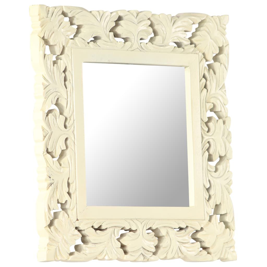 vidaXL Hand Carved Mirror White 50x50 cm Solid Mango Wood
