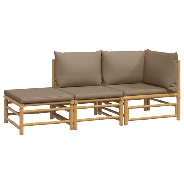 vidaXL 3 Piece Garden Lounge Set with Taupe Cushions Bamboo