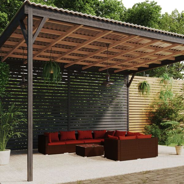 vidaXL 9 Piece Garden Lounge Set with Cushions Poly Rattan Brown