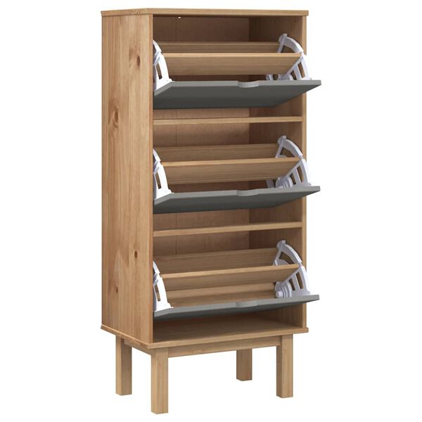 vidaXL Shoe Cabinet OTTA with 3 Drawers Brown&Grey Solid Wood Pine