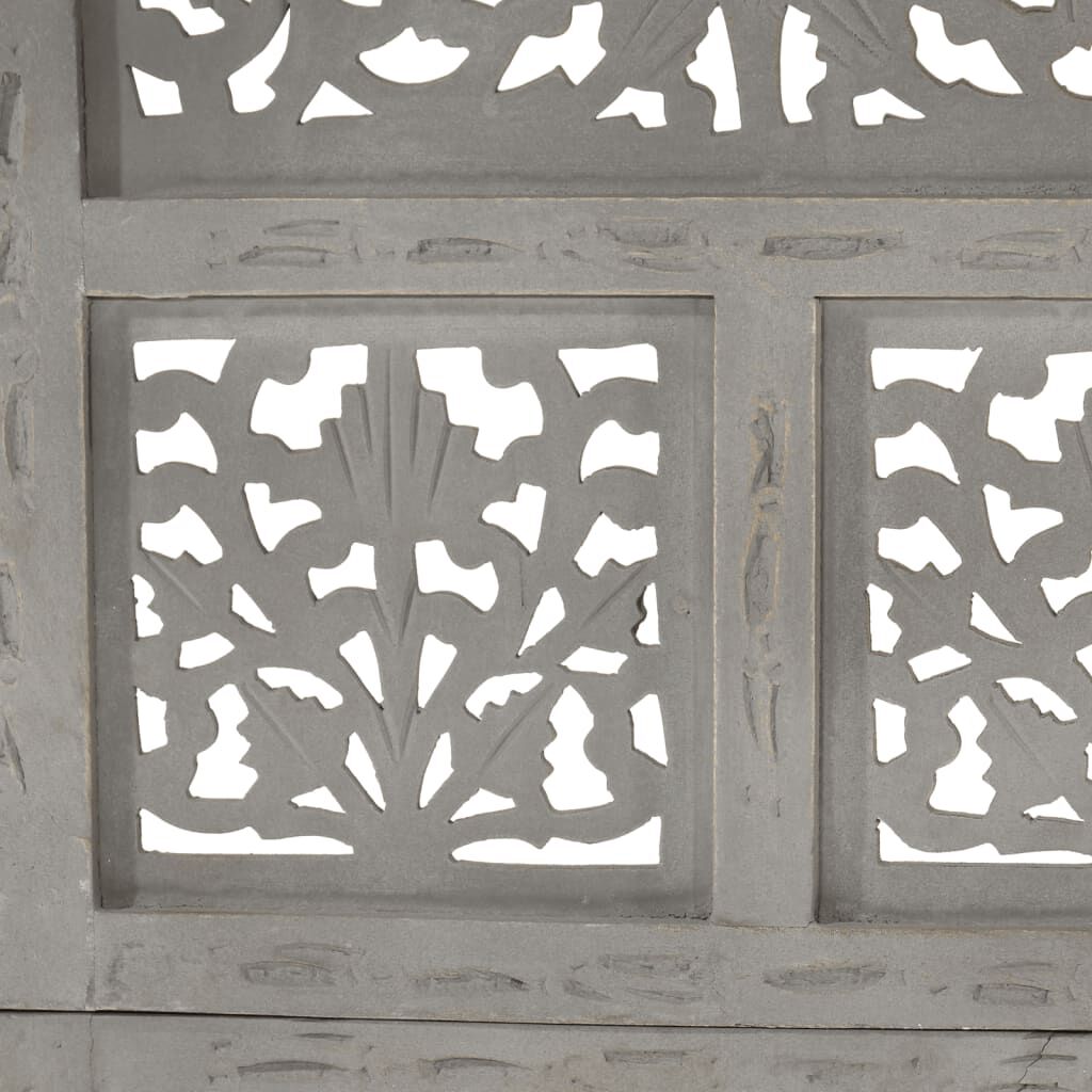 vidaXL Hand carved 4-Panel Room Divider Grey 160x165 cm Solid Mango Wood