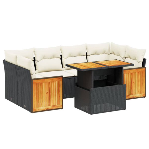 vidaXL 7 Piece Garden Sofa Set with Cushions Black Poly Rattan