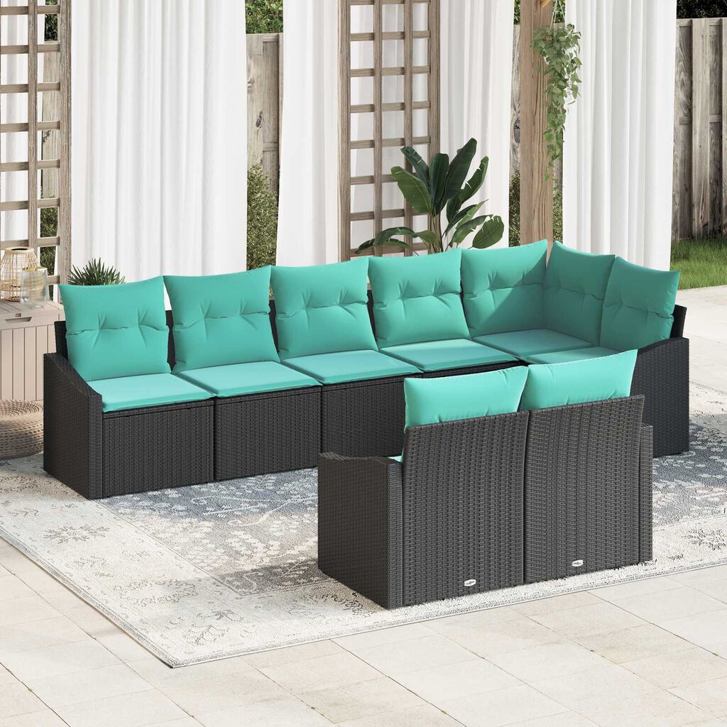 vidaXL 9 Piece Garden Sofa Set with Cushions - Black Poly Rattan