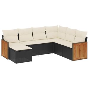 vidaXL 7 Piece Garden Sofa Set with Cushions Black Poly Rattan