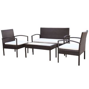vidaXL 4 Piece Garden Lounge Set with Cushions Poly Rattan Brown