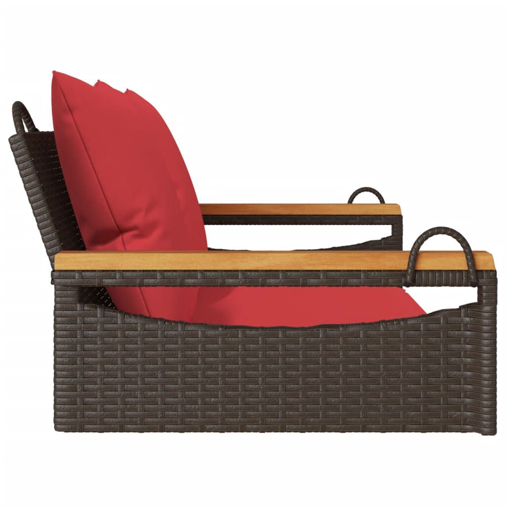 vidaXL Swing Bench with Cushions Brown 109x62x40 cm Poly Rattan