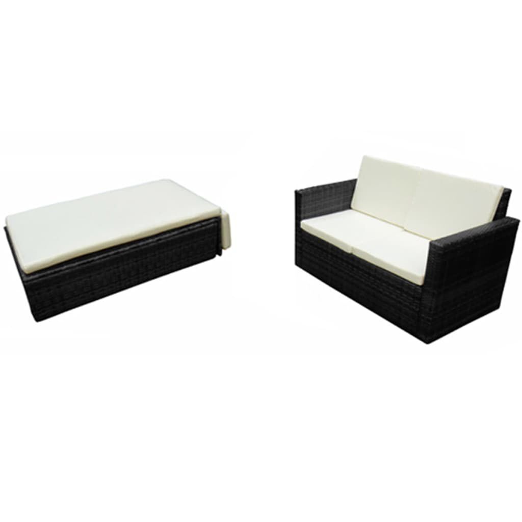 vidaXL 2 Piece Garden Lounge Set with Cushions Poly Rattan Black