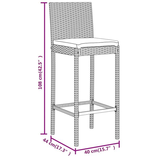 vidaXL 7 Piece Garden Bar Set with Cushions Grey Poly Rattan