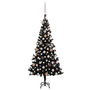 vidaXL Artificial Pre-lit Christmas Tree with Ball Set Black 180 cm PVC