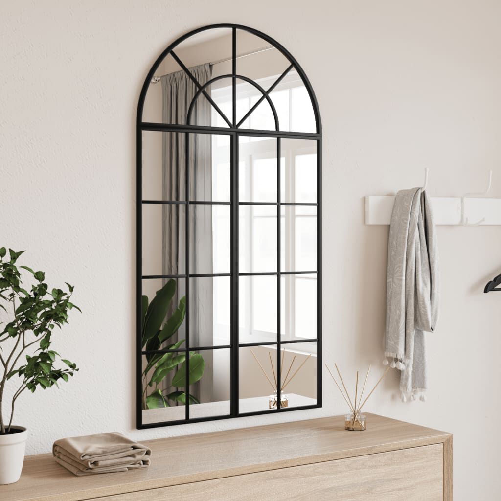 vidaXL Wall Mirror Black 60x110 cm Arch Iron
