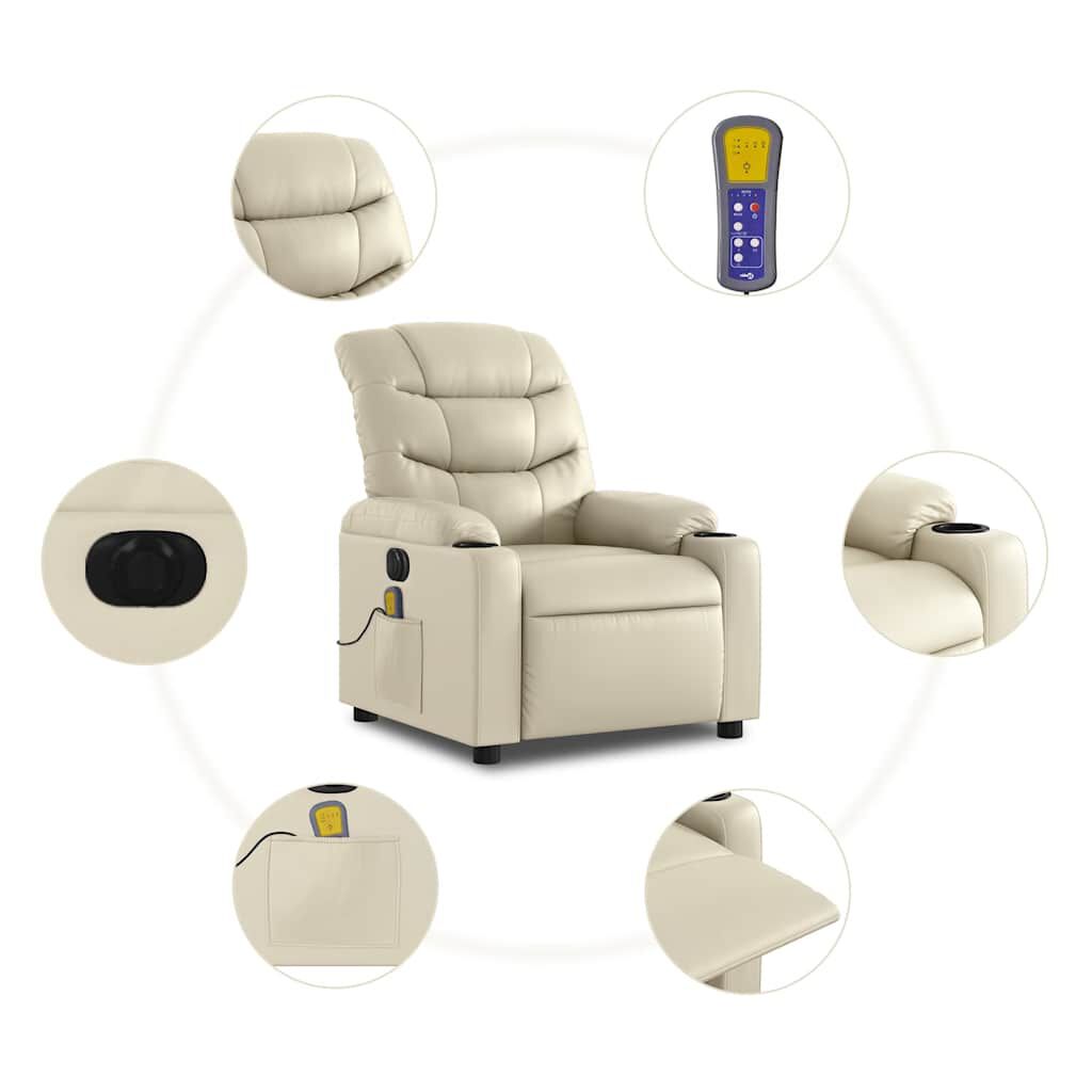 vidaXL Electric Massage Recliner Chair Cream Faux Leather