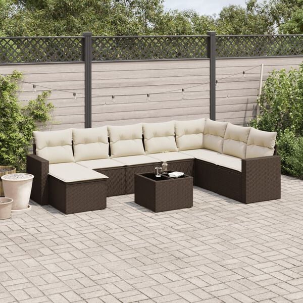 vidaXL 9 Piece Garden Sofa Set with Cushions Brown Poly Rattan