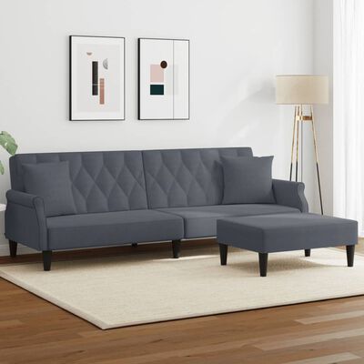 vidaXL 2-Seater Sofa Bed with Pillows and Footstool Dark Grey Velvet