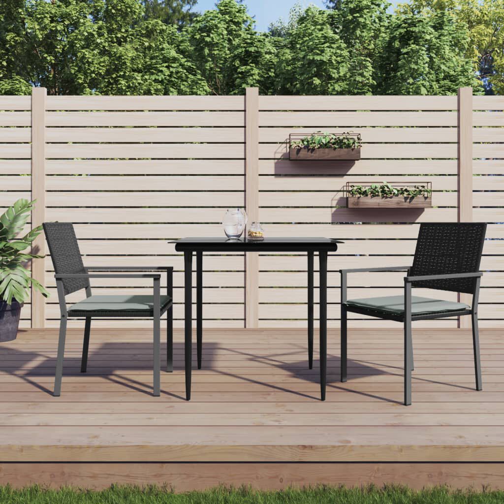 vidaXL 3 Piece Garden Dining Set with Cushions Poly Rattan and Steel