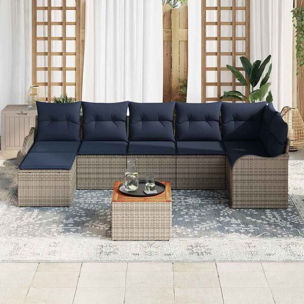 vidaXL Garden Sofa Set with Cushion 8 pcs Grey Poly Rattan