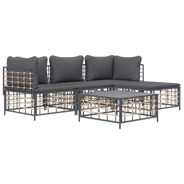 vidaXL 4 Piece Garden Lounge Set with Cushions Anthracite Poly Rattan