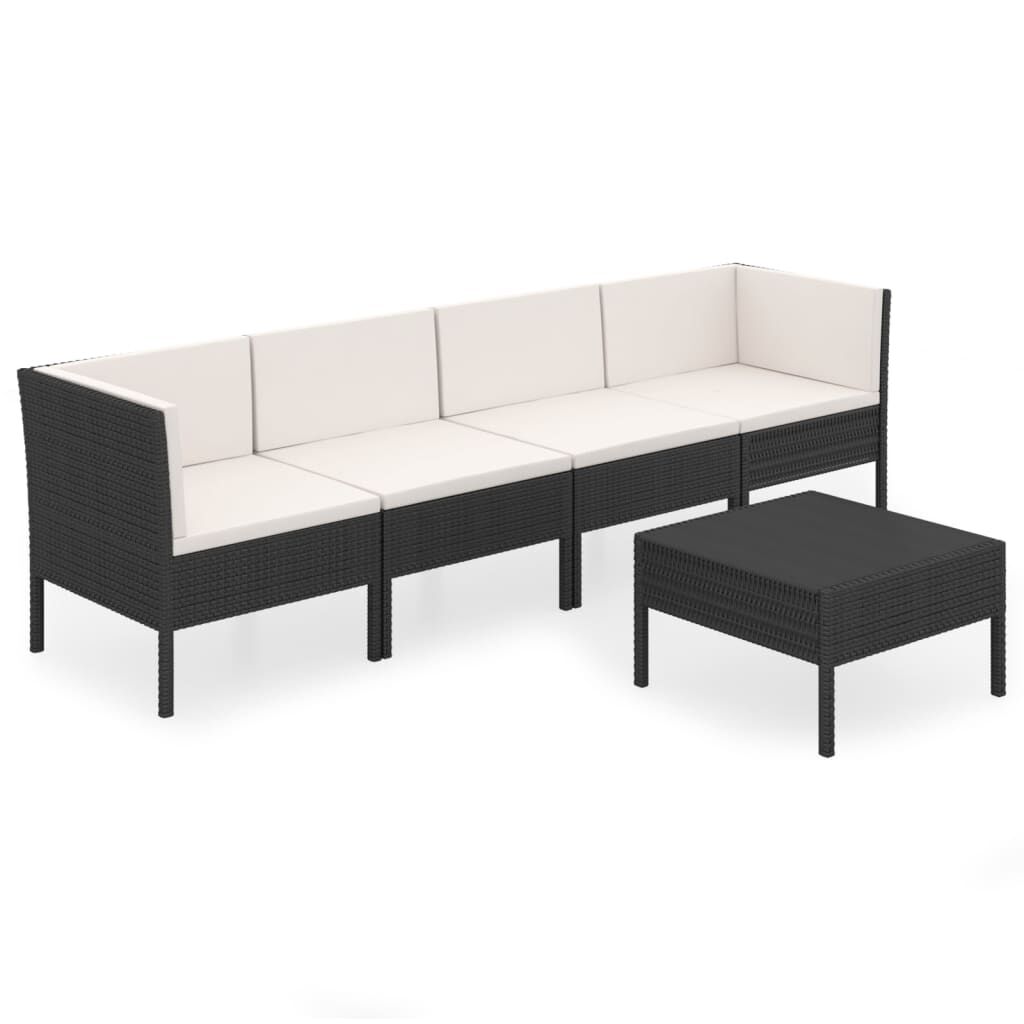 vidaXL 5 Piece Garden Lounge Set with Cushions Poly Rattan Black
