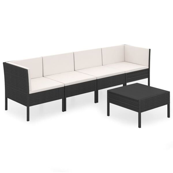 vidaXL 5 Piece Garden Lounge Set with Cushions Poly Rattan Black