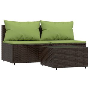 vidaXL 3 Piece Garden Lounge Set with Cushions Brown Poly Rattan