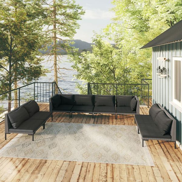 vidaXL 8 Piece Garden Lounge Set with Cushions Poly Rattan Dark Grey