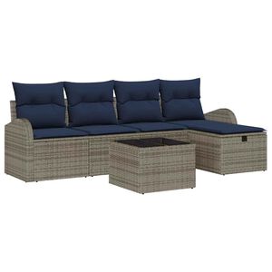 vidaXL Sofa Set with Cushion with Storage Grey and Navy Poly Rattan