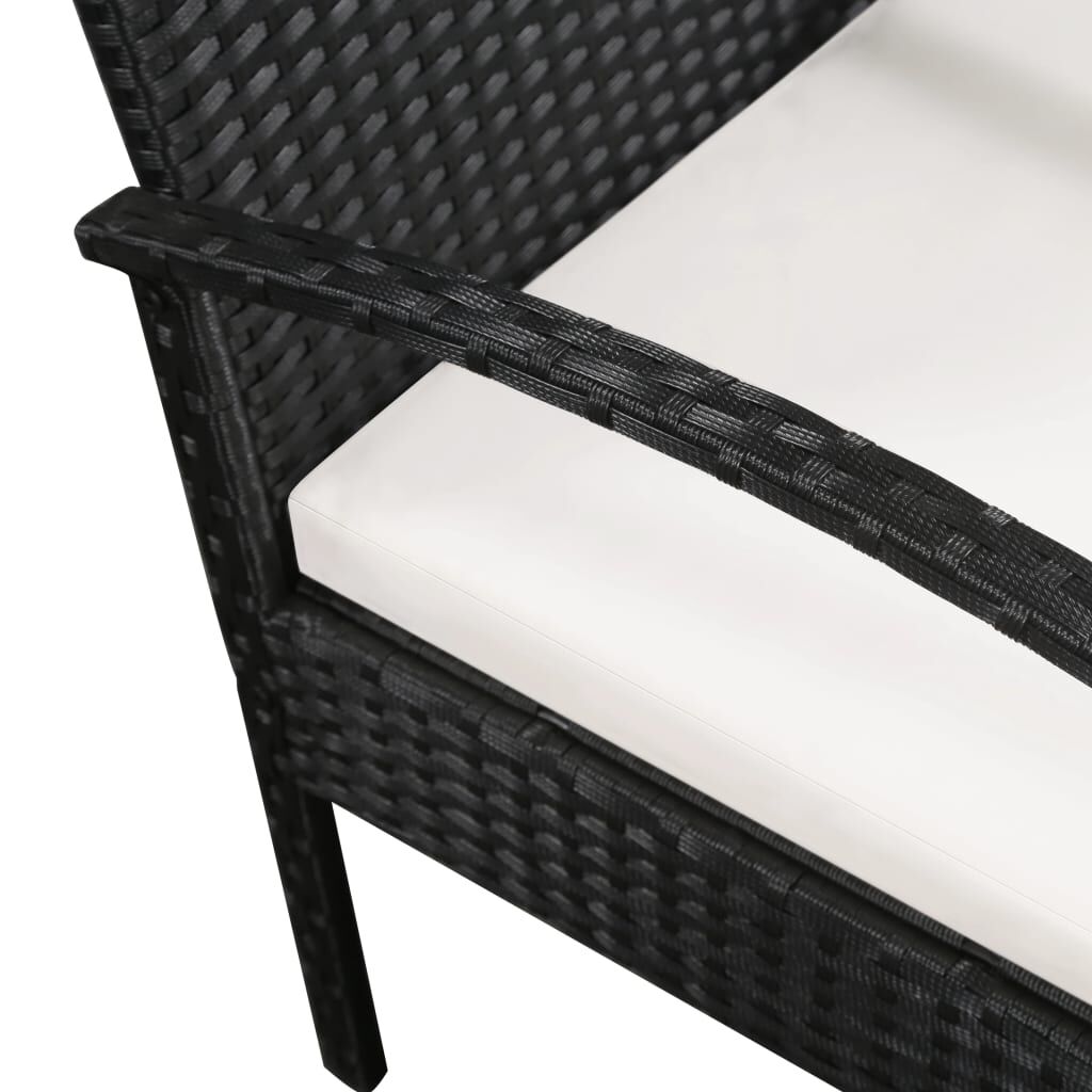 vidaXL 3 Seater Garden Sofa with Cushions Black Poly Rattan