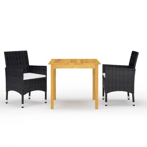 vidaXL 3 Piece Garden Dining Set Black
