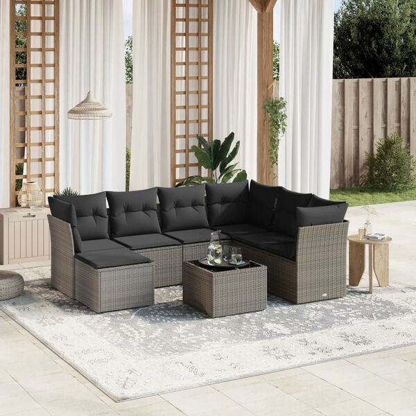 vidaXL 8 Piece Garden Sofa Set with Cushions Grey Poly Rattan