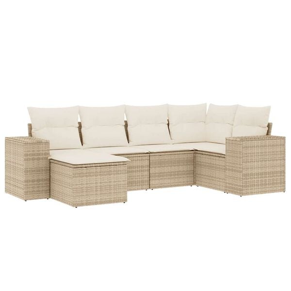 vidaXL 6 Piece Garden Sofa Set with Cushions Beige Poly Rattan