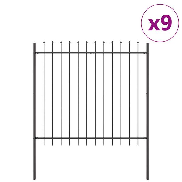 vidaXL Garden Fence 9 pcs Grey 15.3 x 1.5 m Powder-coated Steel