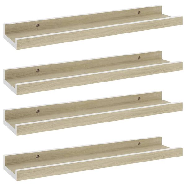 vidaXL Wall Shelves 4 pcs White and Sonoma Oak 40x9x3 cm