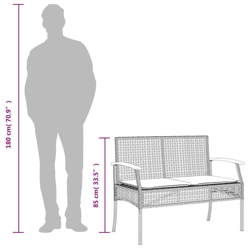 vidaXL Garden Bench with Cushion Grey Poly Rattan Acacia Wood