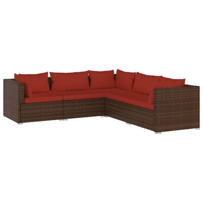 vidaXL 5 Piece Garden Lounge Set with Cushions Poly Rattan Brown