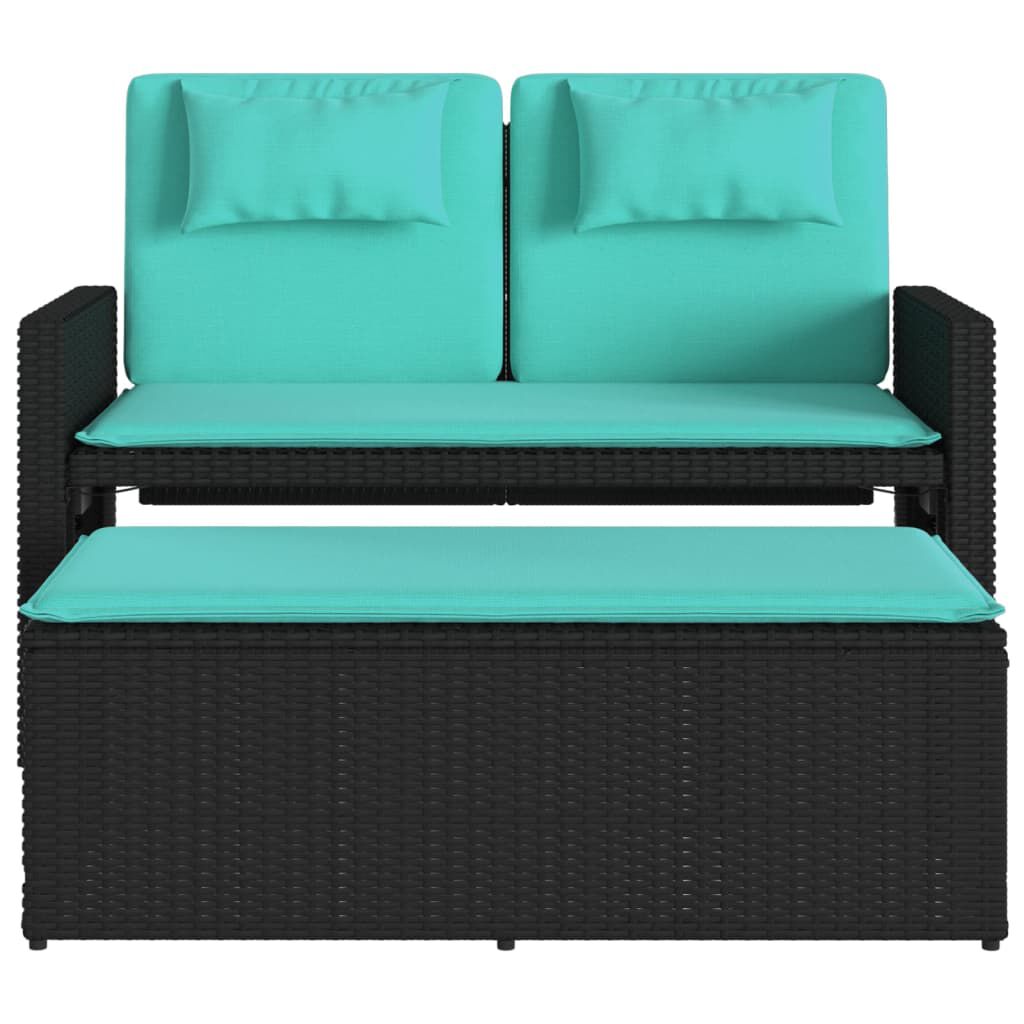 vidaXL Reclining Garden Bench with Cushions Black Poly Rattan