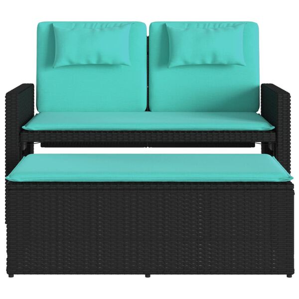 vidaXL Reclining Garden Bench with Cushions Black Poly Rattan