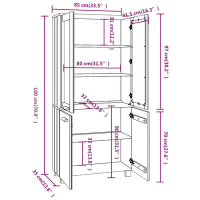 vidaXL Highboard HAMAR Solid Wood Pine Honey Brown