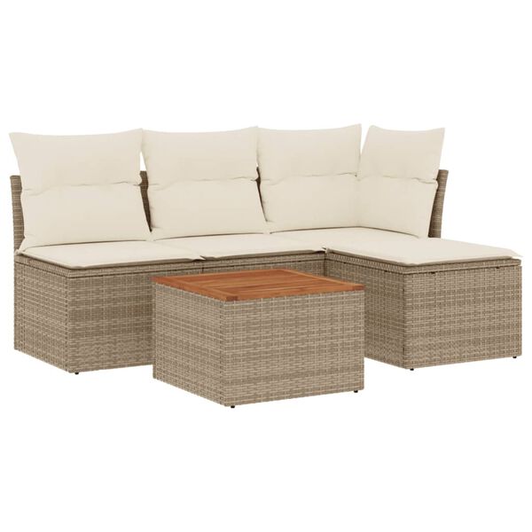 vidaXL 5 Piece Garden Sofa Set with Cushions Beige Poly Rattan