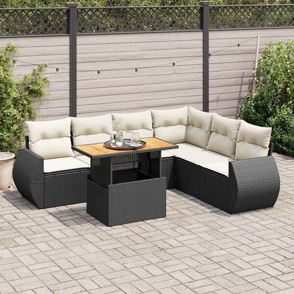 vidaXL 7 Piece Garden Sofa Set with Cushions Black Poly Rattan