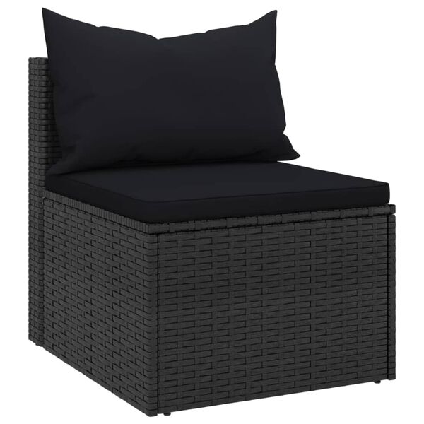 vidaXL Garden Middle Sofas with Cushions 2 pcs Black Poly Rattan