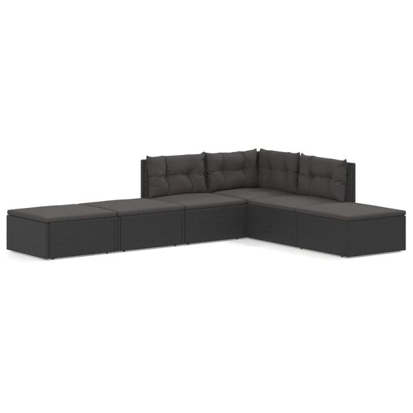 vidaXL 6 Piece Garden Lounge Set with Cushions Black Poly Rattan