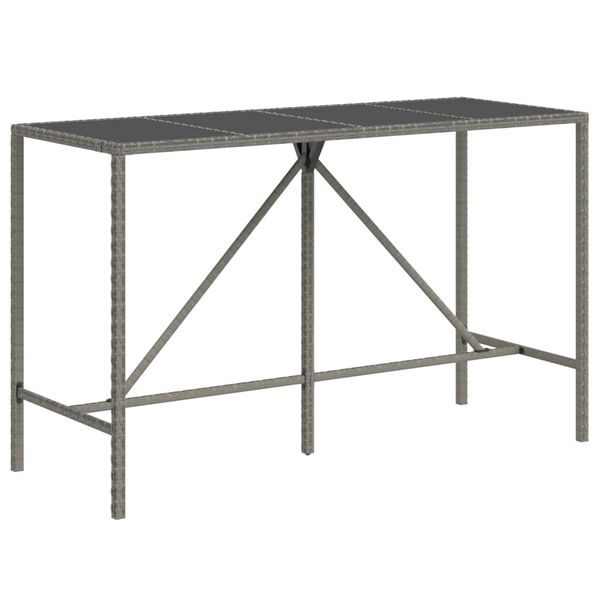 vidaXL Bar Table with Glass Top Grey 180x70x110 cm Poly Rattan