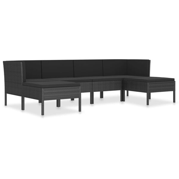vidaXL 6 Piece Garden Lounge Set with Cushions Poly Rattan Black