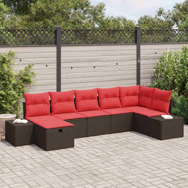 vidaXL Garden Sofa Set with Cushion 7 pcs Brown Poly Rattan