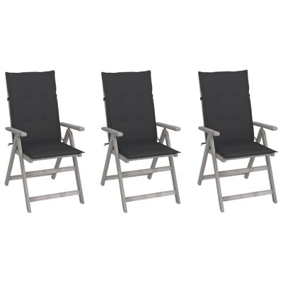 vidaXL Garden Reclining Chairs 3 pcs with Cushions Solid Acacia Wood