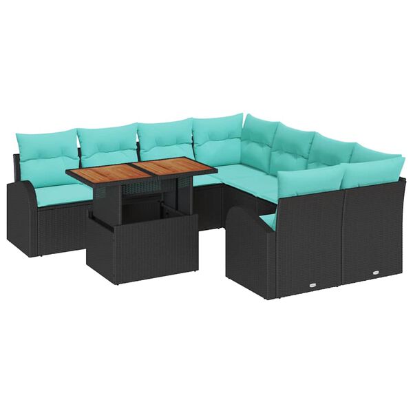 vidaXL Garden Sofa Set with Cushion with Storage 9 pcs Black and blue