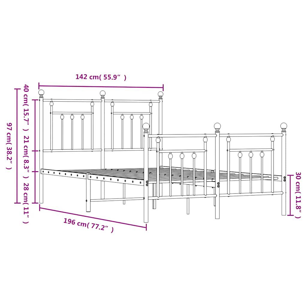 vidaXL Metal Bed Frame without Mattress with Footboard White 135x190cm