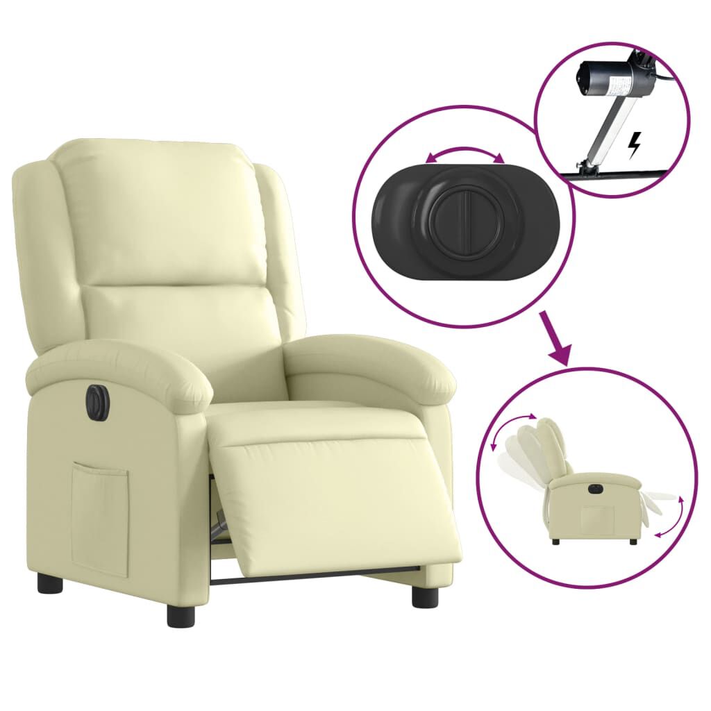 vidaXL Electric Recliner Chair Cream Real Leather