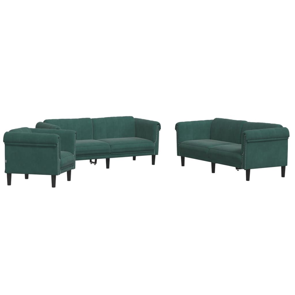 vidaXL 3 Piece Sofa Set Dark Green Velvet