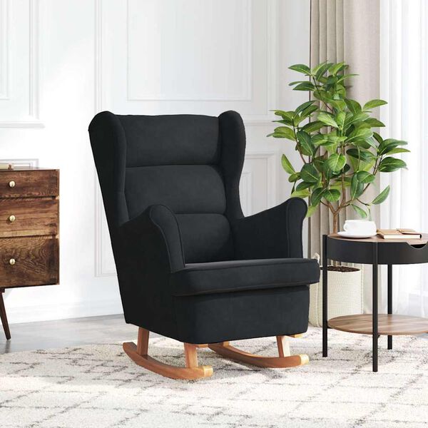 vidaXL Rocking Chair Wingback Black Velvet and Solid Wood